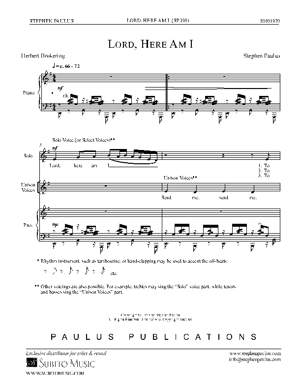 Lord, Here Am I for Solo, SATB Chorus & Keyboard - Click Image to Close